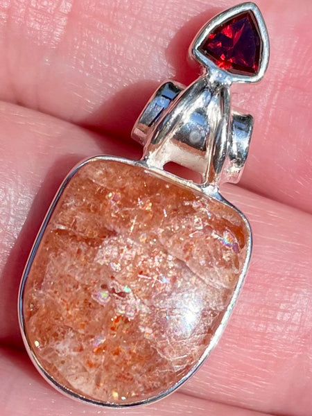 Rainbow Sunstone and Garnet Pendant - Morganna’s Treasures 