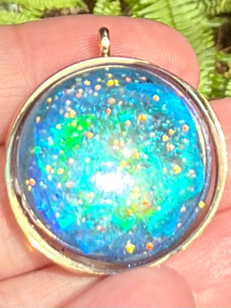 "Galaxy" Azurite, Aquamarine, Selenite, Moonstone and Aluminum Orgonite Pendant
