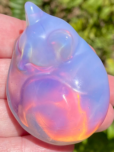 Large Pink Opalite Carved Sleeping Cat - Morganna’s Treasures