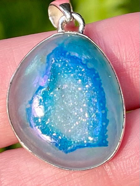 Marine Blue Aura Quartz Druzy Pendant