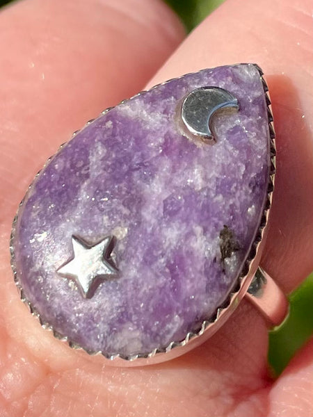 Lepidolite Moon and Stars Ring Size 8 - Morganna’s Treasures 