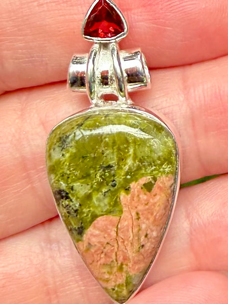 Unakite and Garnet Pendant