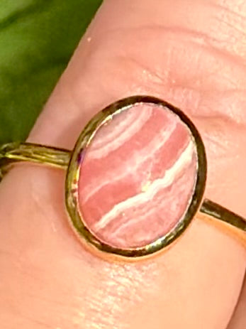 18K Gold over Sterling Silver Rhodochrosite Ring Size 8
