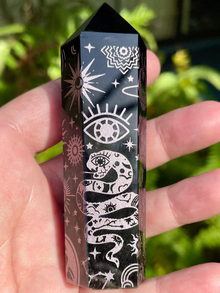 Sacred Symbols Black Obsidian Healing Wand - Pink - Morganna’s Treasures 