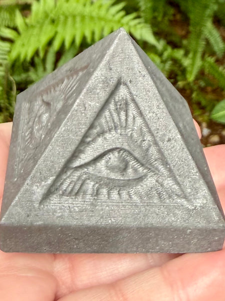 Gorgeous Shungite Pyramid with the All Seeing Eye