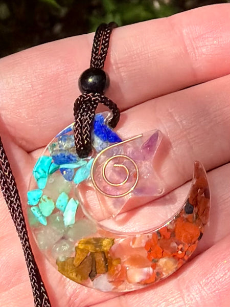 Chakra Moon and Stars Orgonite Necklace