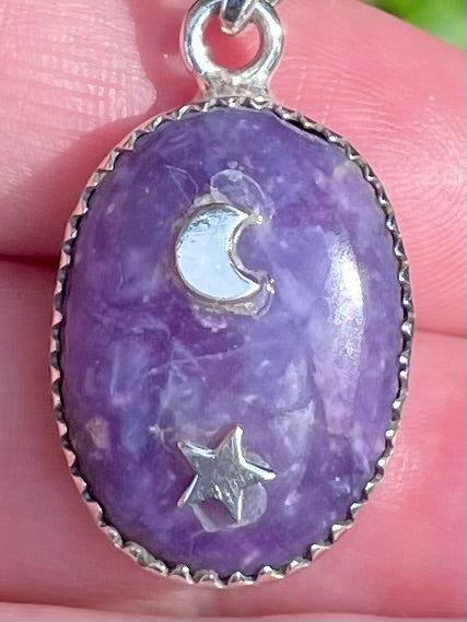 Lepidolite Moon and Stars Pendant - Morganna’s Treasures 