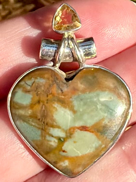 Rocky Butte Picture Jasper and Citrine Heart Pendant - Morganna’s Treasures