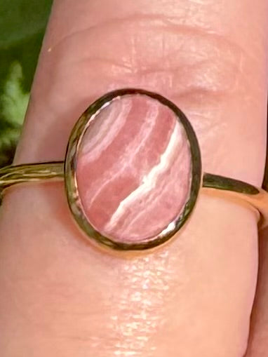18K Gold over Sterling Silver Rhodochrosite Ring Size 8