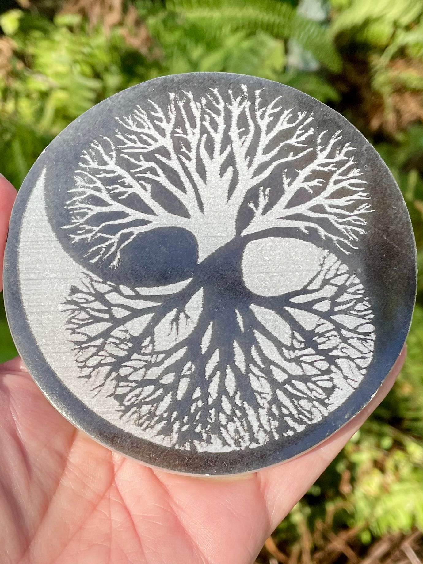 Black Onyx and Selenite Tree of Life Round Charging Plate