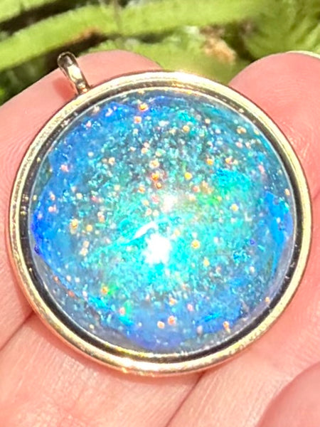 "Galaxy" Azurite, Aquamarine, Selenite, Moonstone and Aluminum Orgonite Pendant