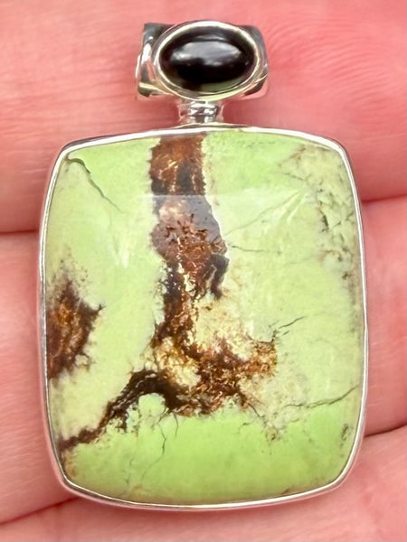 Boulder Citron Chrysoprase and Black Onyx Pendant - Morganna’s Treasures