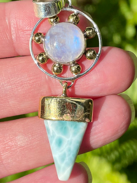 Rainbow Moonstone and Larimar Pendant - Morganna’s Treasures 