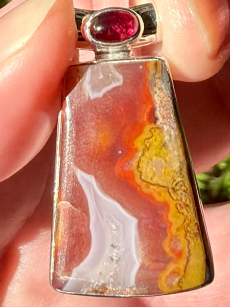 Beautiful Red Seam Agate and Garnet Pendant