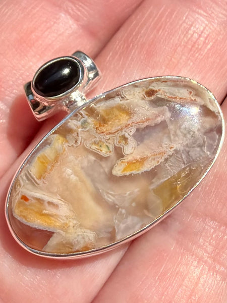 Tube Agate and Black Onyx Pendant