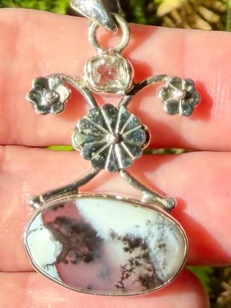 Merlinite and Herkimer Diamond Pendant