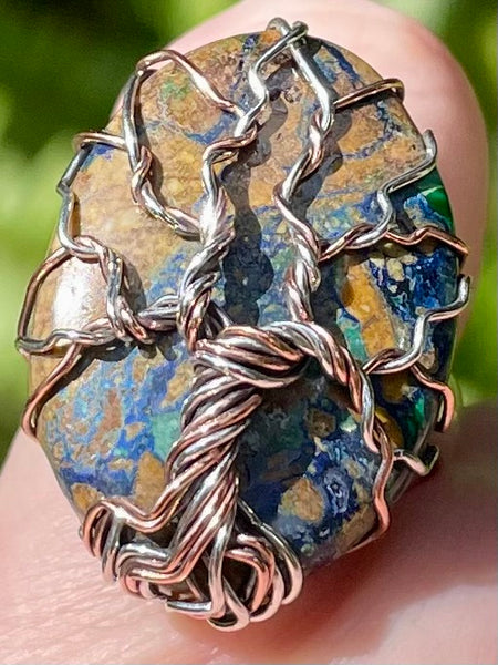 Wire-Wrapped Boulder Azurite in Malachite Tree of Life Ring Size 7 - Morganna’s Treasures 