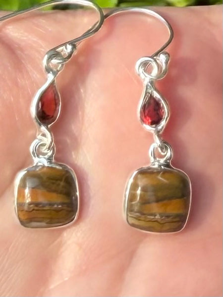 Mexican Laguna Lace Agate and Garnet Earrings - Morganna’s Treasures