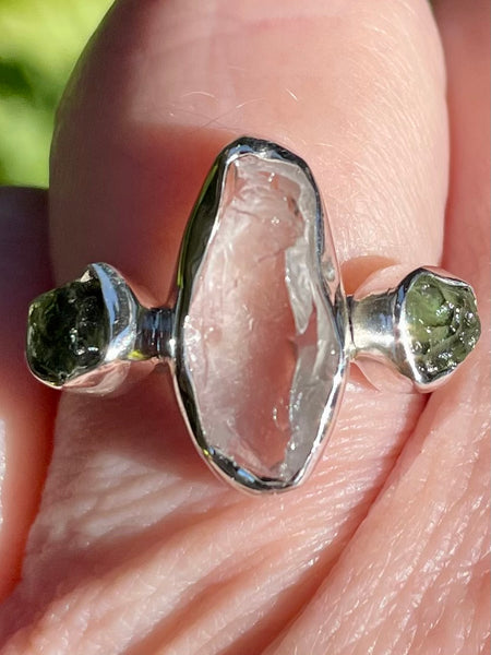 Moldavite and Herkimer Diamond Ring Size 8 - Morganna’s Treasures 