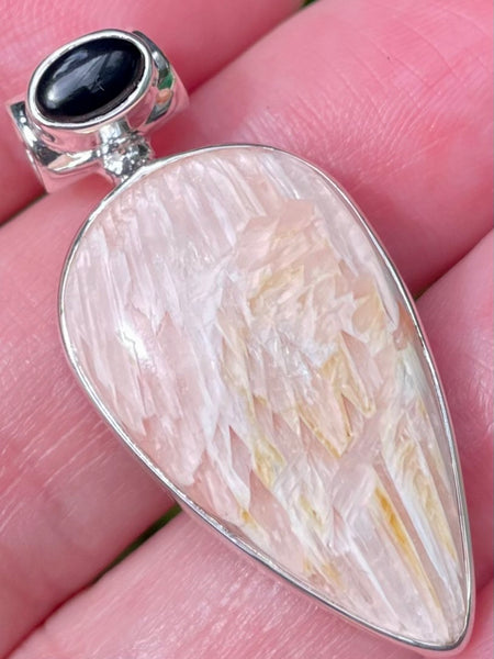 Orange Scolecite and Black Onyx Pendant - Morganna’s Treasures