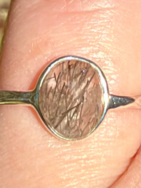 Faceted Tourmalinated Quartz Ring Size 6.5