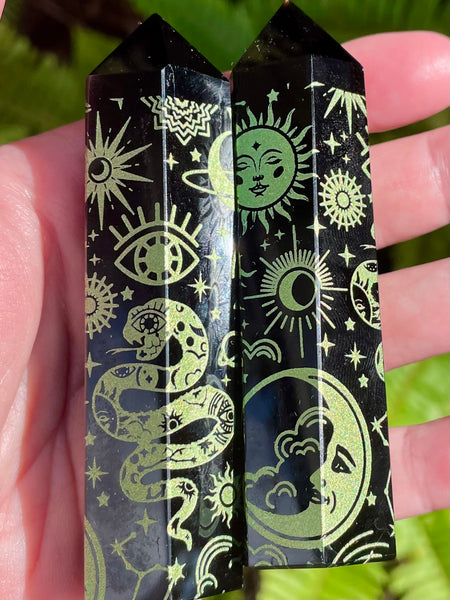 Sacred Symbols Black Obsidian Healing Wand - Gold - Morganna’s Treasures