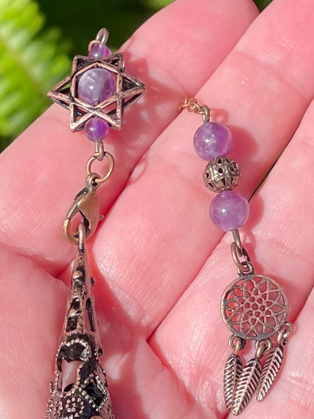 Black Obsidian and Purple Amethyst Dreamcatcher Pendulum