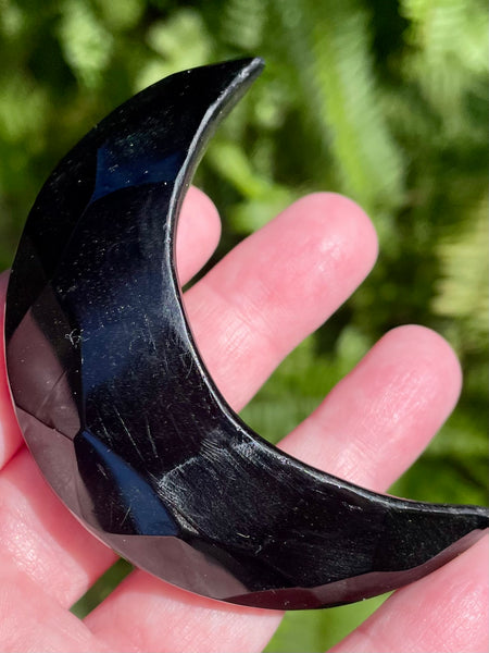 Hand Carved Black Obsidian Crescent Moon - Morganna’s Treasures