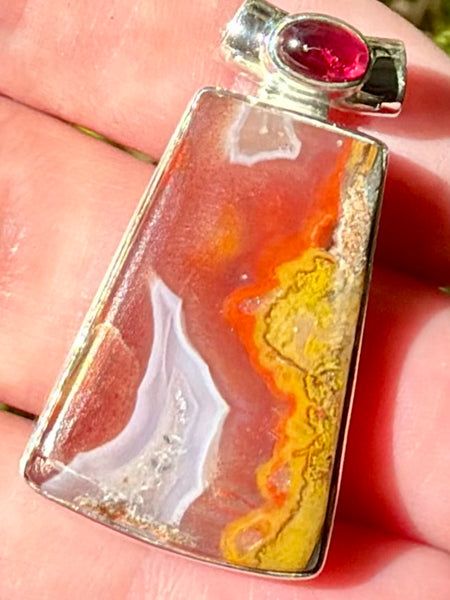 Beautiful Red Seam Agate and Garnet Pendant