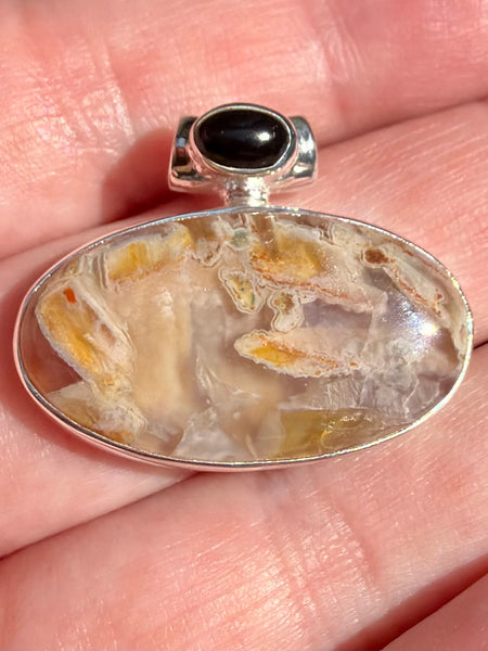 Tube Agate and Black Onyx Pendant