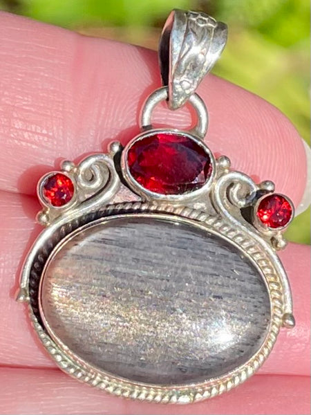 Black Sunstone and Garnet Pendant - Morganna’s Treasures