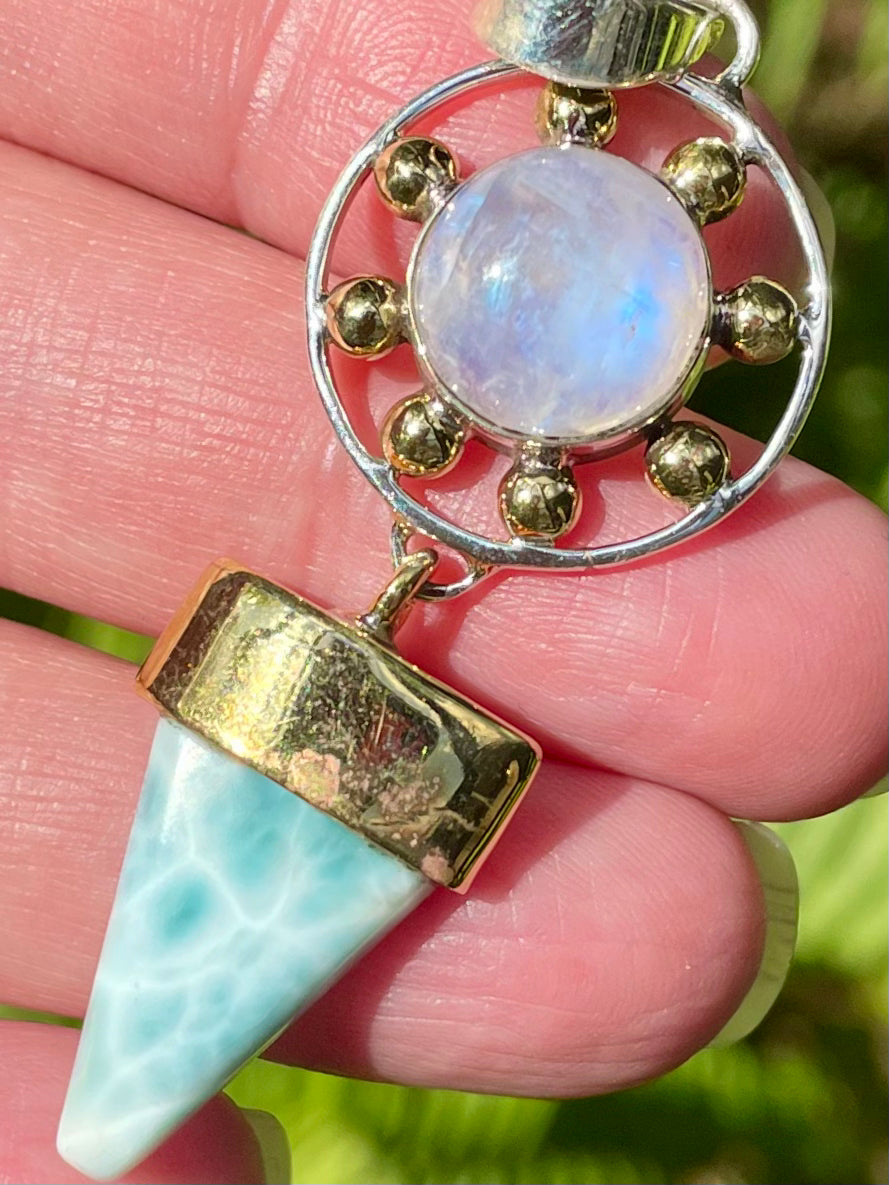 Rainbow Moonstone and Larimar Pendant - Morganna’s Treasures 