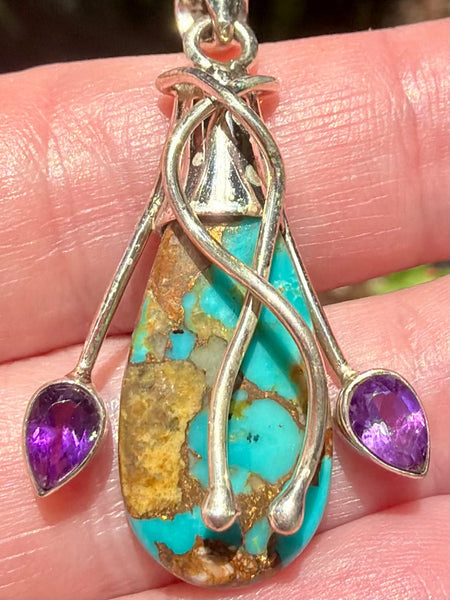 Blue Turquoise and Amethyst Pendant