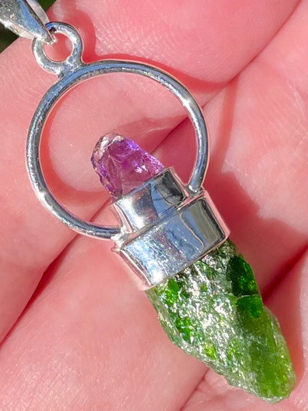 Purple Amethyst and Rough Chrome Diopside Pendant