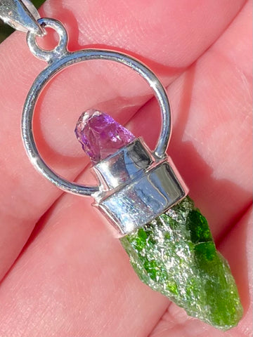 Purple Amethyst and Rough Chrome Diopside Pendant