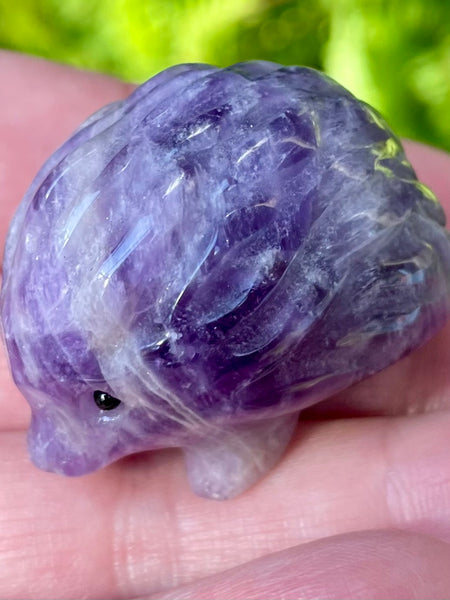 Purple Amethyst and Black Tourmaline Carved Hedgehog - Morganna’s Treasures