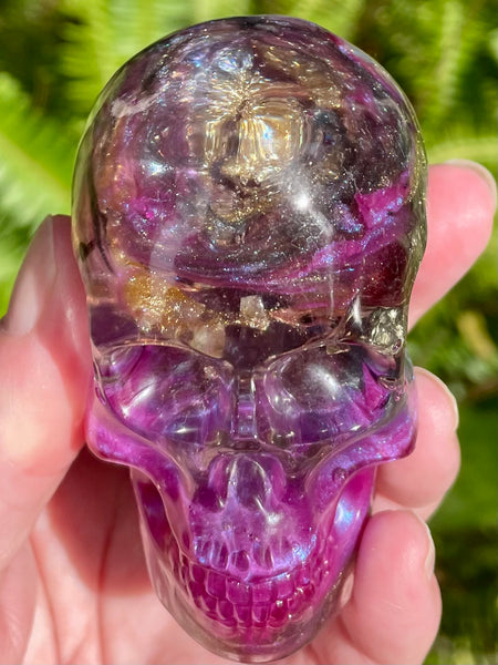 “Conjuror” Large Super Seven, Garnet, Pyrite, Sugilite, Clear Quartz & Copper Orgonite Skull - Morganna’s Treasures 