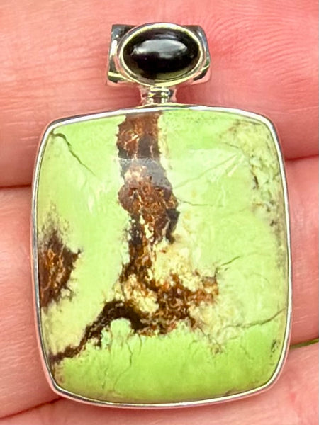Boulder Citron Chrysoprase and Black Onyx Pendant - Morganna’s Treasures