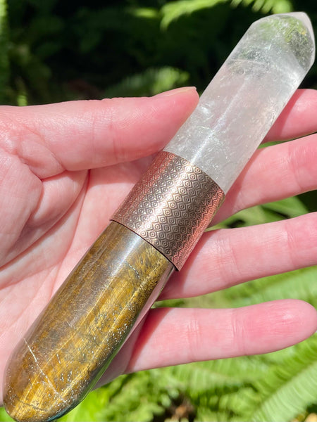 Tigers Eye and Clear Quartz Crystal Massage Wand - Morganna’s Treasures