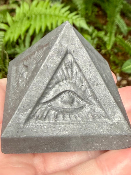 Gorgeous Shungite Pyramid with the All Seeing Eye