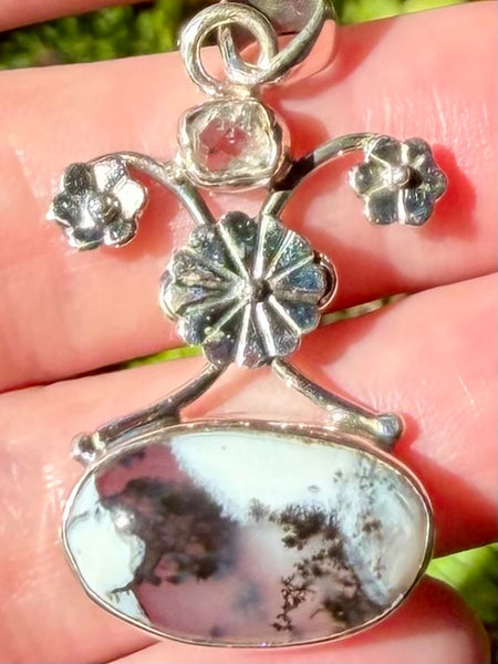 Merlinite and Herkimer Diamond Pendant