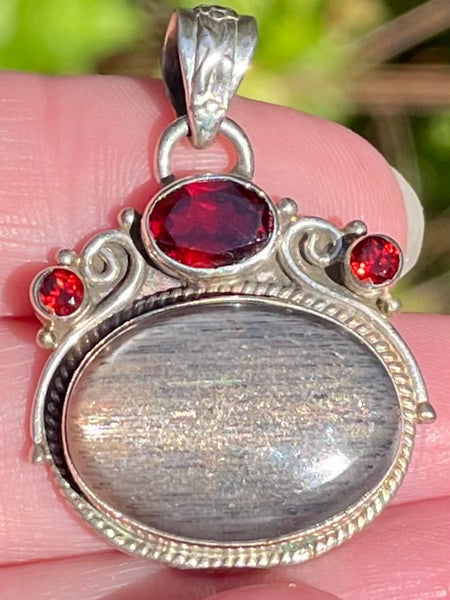 Black Sunstone and Garnet Pendant - Morganna’s Treasures