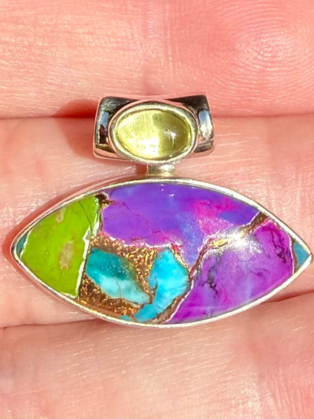 Multi-Colored Copper Turquoise and Peridot Pendant