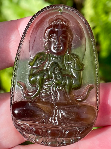 Carved Buddhist Black Obsidian Palm Stone/Pendant - Morganna’s Treasures 