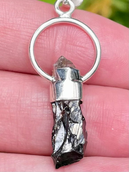 Rough Shungite and Herkimer Diamond Pendant - Morganna’s Treasures 