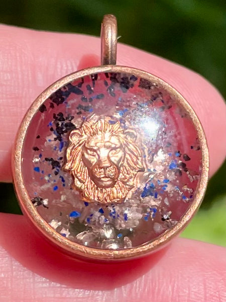 “Call of the Lion” Copper, Black Tourmaline, Selenite, Azurite & Quartz Orgonite Pendant - Morganna’s Treasures 