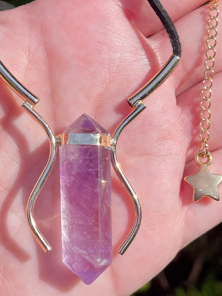 Double Terminated Amethyst Corded Necklace - Morganna’s Treasures