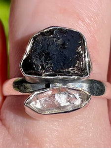 Russian Shungite and Herkimer Diamond Ring Size 9