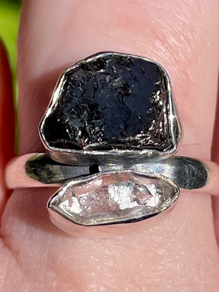 Russian Shungite and Herkimer Diamond Ring Size 9 - Morganna’s Treasures 