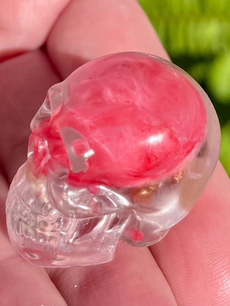 Small Rhodochrosite, Clear Quartz & Copper Orgonite Skull - Morganna’s Treasures 